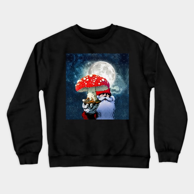 Amanita Muscaria the Red Mushroom with White Spots is Santa Claus's High Flying Reindeer on a Dark Background Crewneck Sweatshirt by Puff Sumo